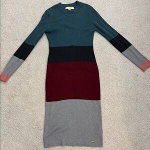Ted Baker London Teal, Navy, Burgundy & Gray Colorblock Long Sleeve Knit Dress